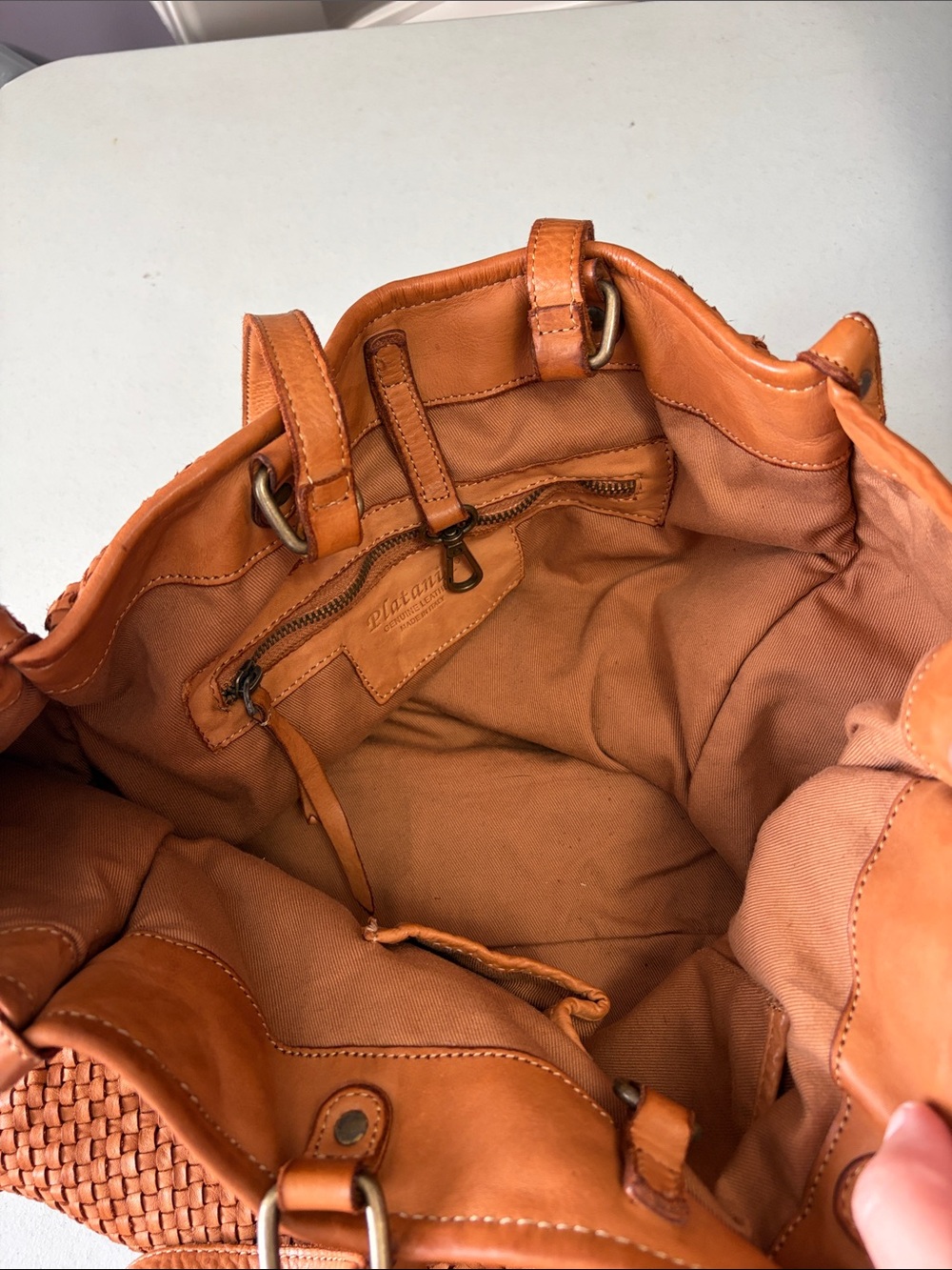 Platania Woven Leather Tote Bag in Cognac made in Italy - Picture 10 of 12